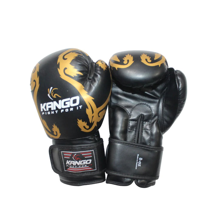 Kango Martial Arts Unisex Adult Black Leather Boxing Gloves + 3 Meters Bandage WS