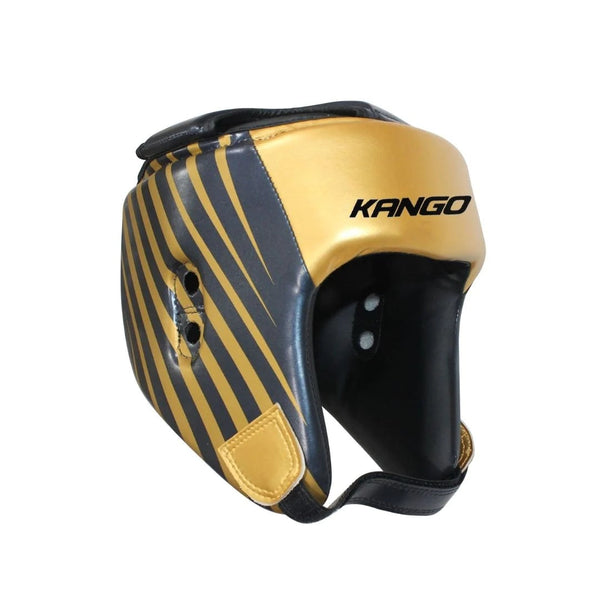 Kango Martial Arts Unisex Adult Black Gold Leather Head Guard WS