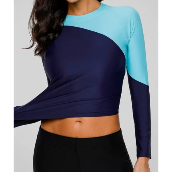 PG Women Long Sleeve Aqua Navy Blue Rash Guard UV Sun Protection for Water Sports WS