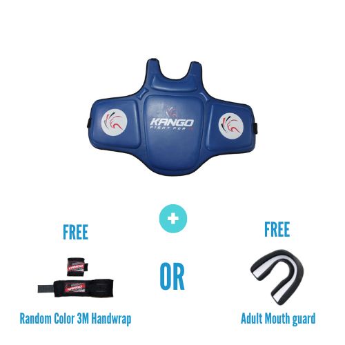 Kango Martial Arts Unisex Adult Blue Chest Guard + 3 Meters Bandage or Mouth Guard WS