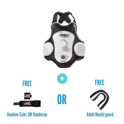Wolon Martial Arts Unisex Adult White Black Chest Guard + 3 Meters Bandage or Mouth Guard WS