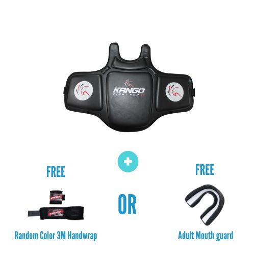 Kango Martial Arts Unisex Adult Black Chest Guard + 3 Meters Bandage or Mouth Guard WS