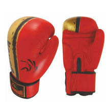 Load image into Gallery viewer, Kango Martial Arts Unisex Adult Red Gold Leather Boxing Gloves WS
