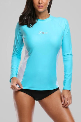 PG Women Long Sleeve Aquamarine Rash Guard UV Sun Protection for Water Sports WS