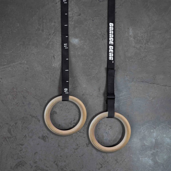 Garage Gear Fitness Gym CrossFit Olympic 2X Wood Rings and Strap Set WS